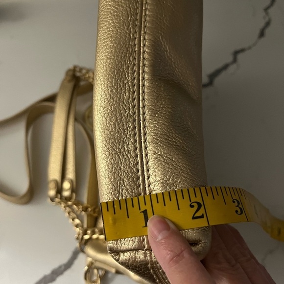 Michael Kors Gold Metallic Leather Shoulder Crossbody Bag Gold Chainlink Straps - Picture 12 of 14